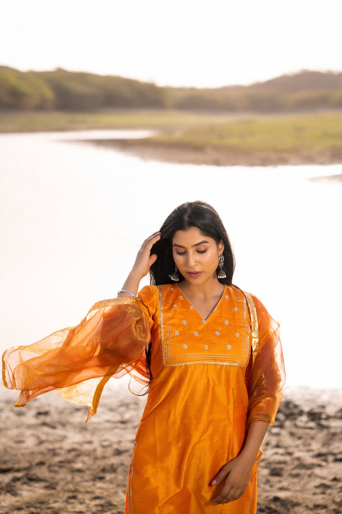 Mustard Yellow Cotton Silk Suit Set