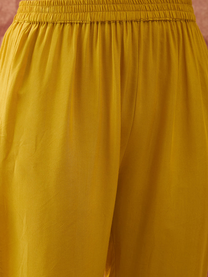 Mustard Yellow Floral Crepe Anarkali