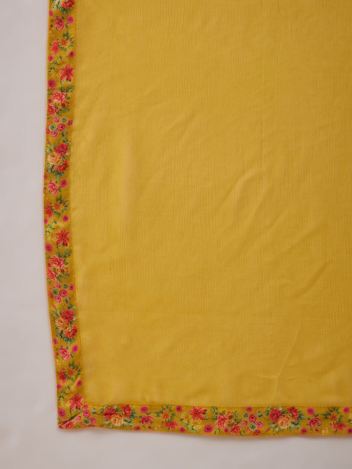 Mustard Yellow Floral Crepe Anarkali