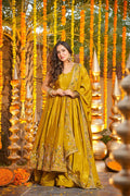 Mustard Yellow Floral Embroidered Silk Anarkali Set