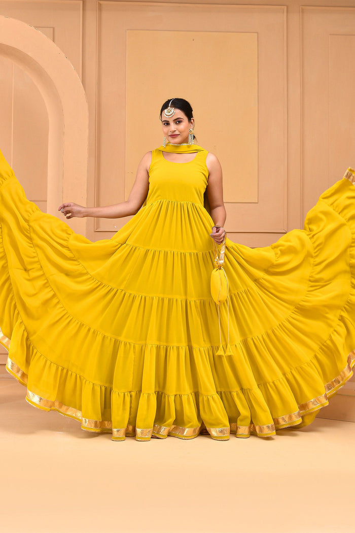 Mustard Yellow Georgette Layered Anarkali Set