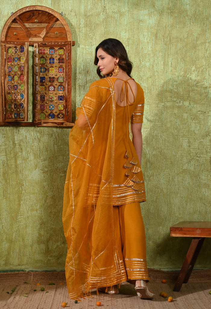 Mustard Yellow Rayon Embroidered Kurta Set