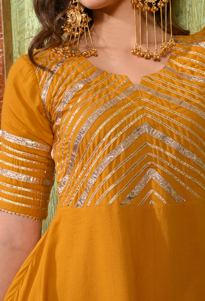 Mustard Yellow Rayon Embroidered Kurta Set