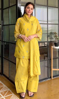 Mustard Yellow Satin Kurti With Floral Embroidery