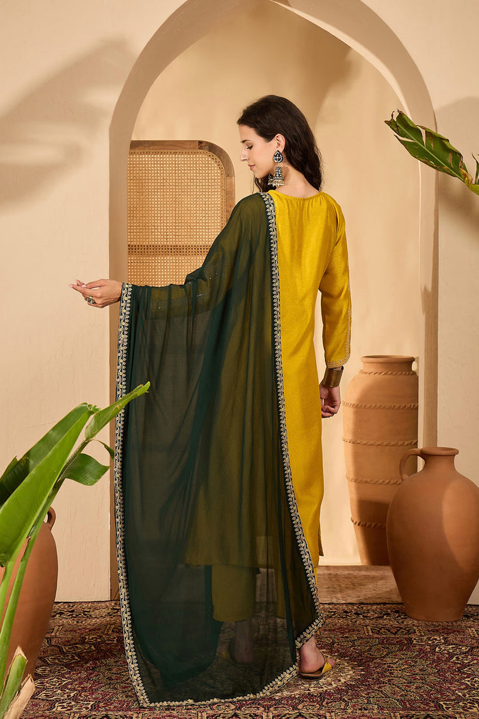 Mustard Yellow Silk Sequin Work Kurta Set