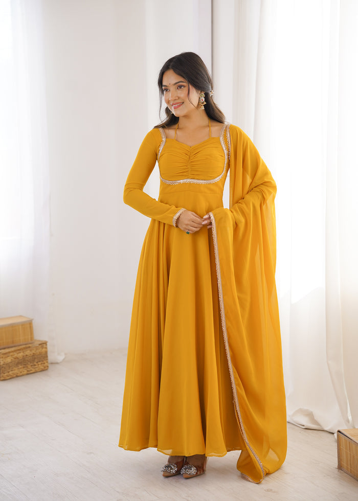 Mustard Yellow Solid Georgette Anarkali Set