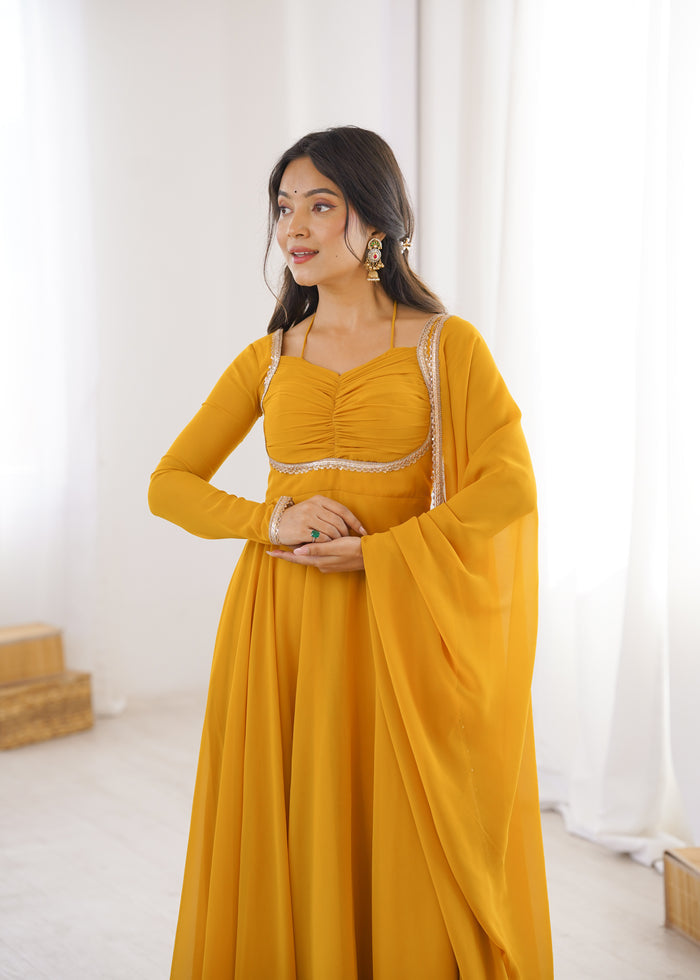 Mustard Yellow Solid Georgette Anarkali Set