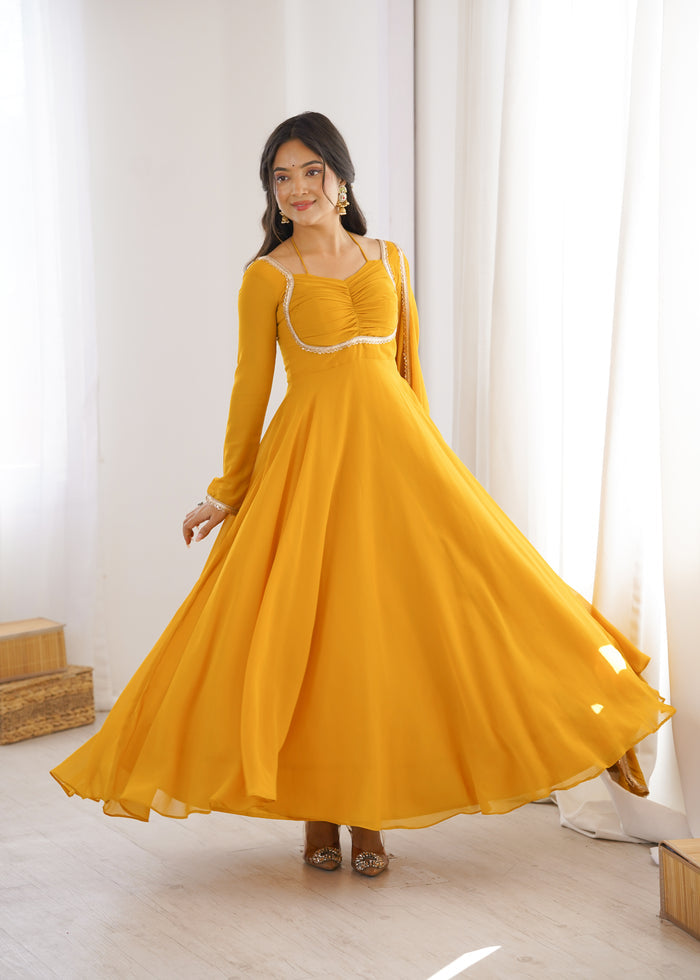 Mustard Yellow Solid Georgette Anarkali Set