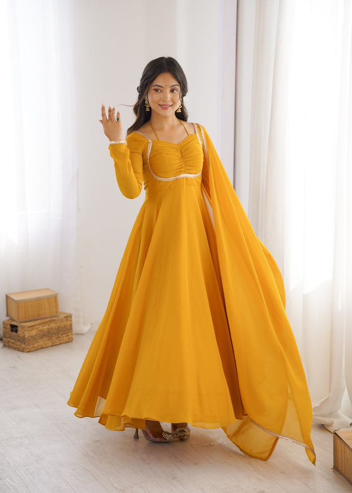 Mustard Yellow Solid Georgette Anarkali Set