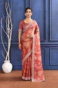 Muted Pink Floral Printed Tissue Saree