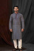 Navy Blue Art Silk Digital Printed Kurta Set