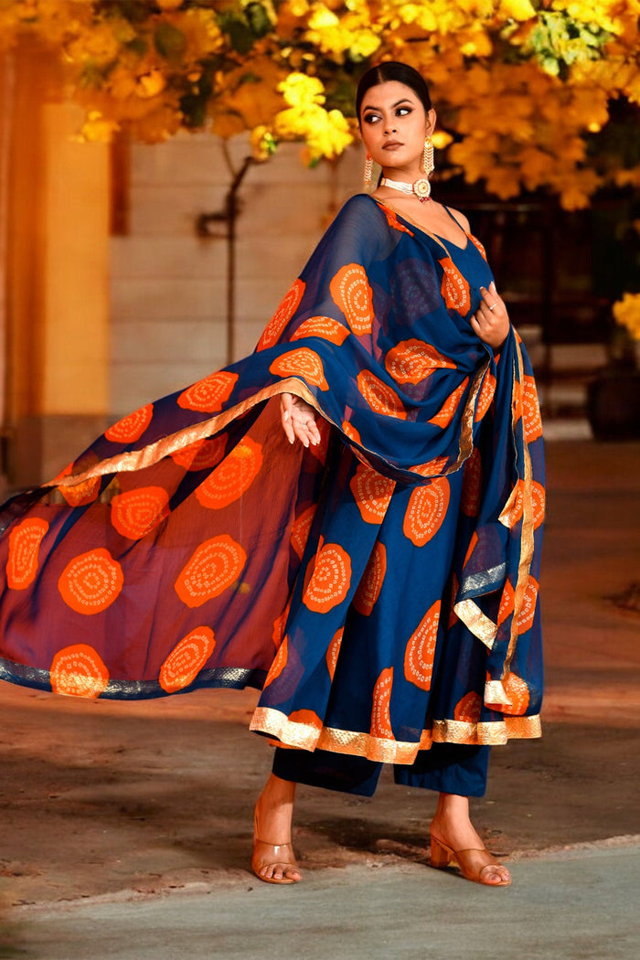 <img> Navy Blue Chiffon Anarkali Set