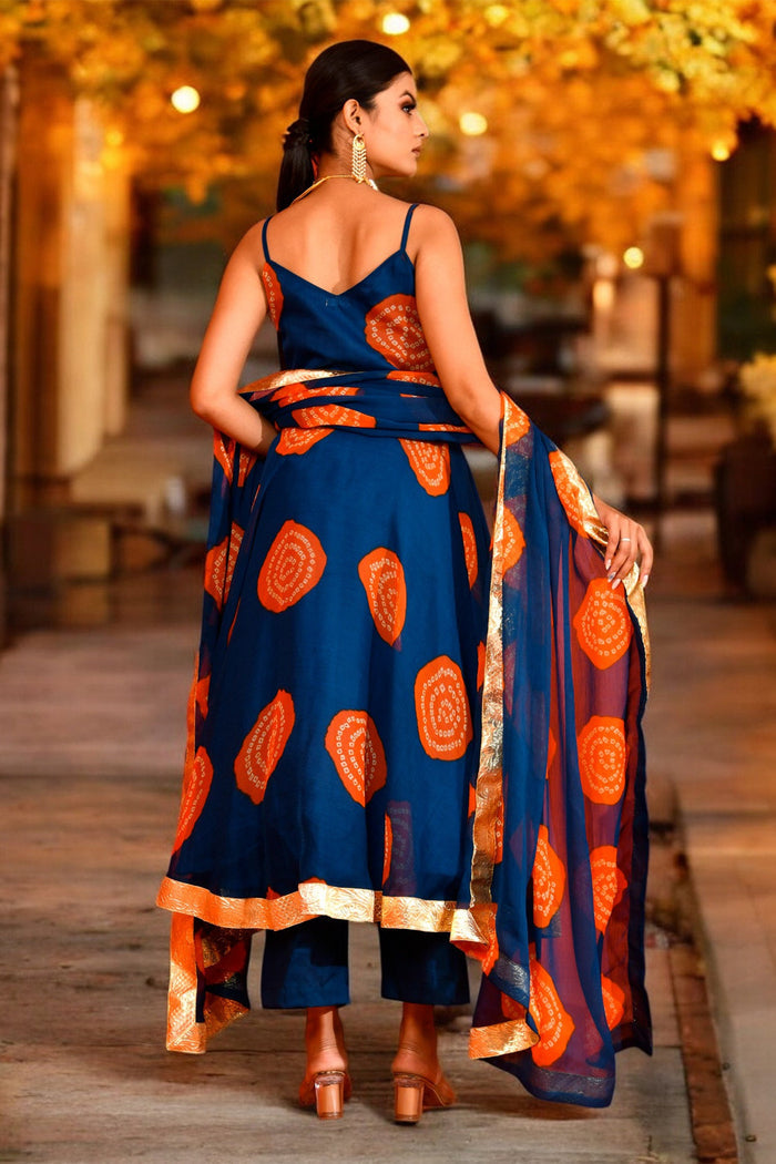 <img> Navy Blue Chiffon Anarkali Set