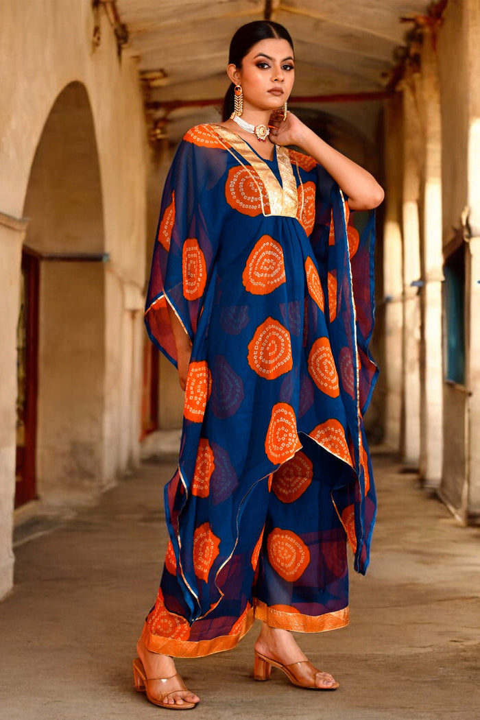 Navy Blue Chiffon Kaftans Set