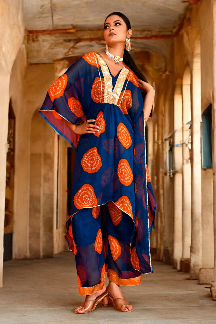 Navy Blue Chiffon Kaftans Set