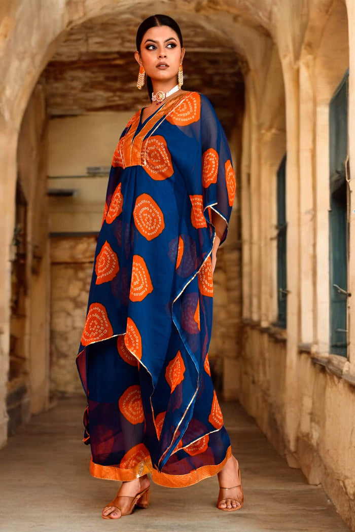 Navy Blue Chiffon Kaftans Set