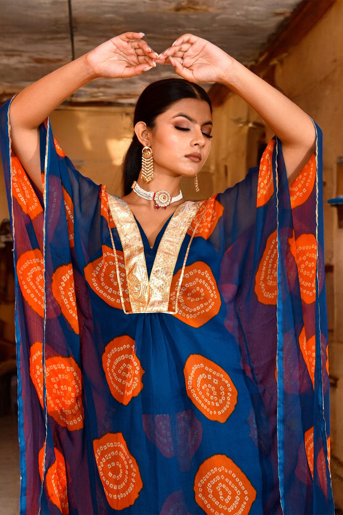 Navy Blue Chiffon Kaftans Set