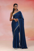 Navy Blue Crepe Saree With Fancy Border
