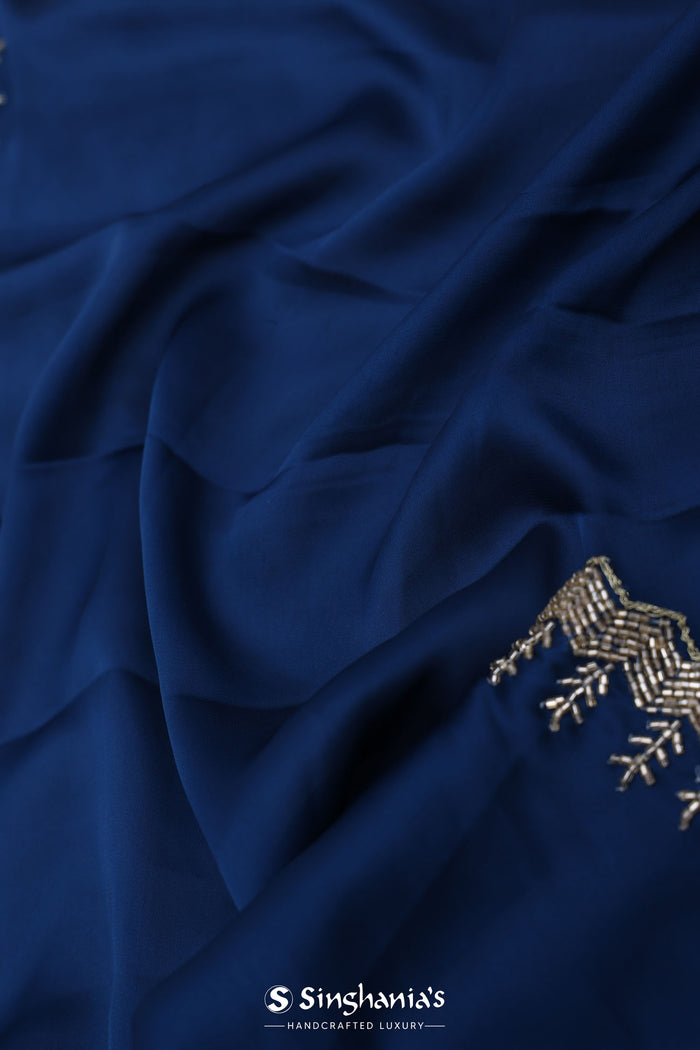 Navy Blue Crepe Saree With Fancy Border
