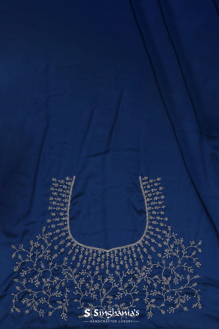 Navy Blue Crepe Saree With Fancy Border