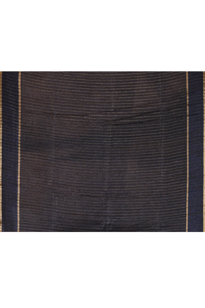 Navy Blue Dotted Weave With Rose And Leaf Motif Border Designer Saree
