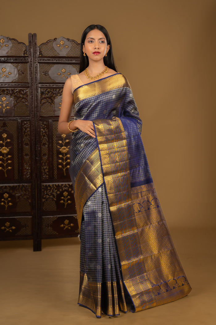 Navy Blue Kanjivaram Silk Saree