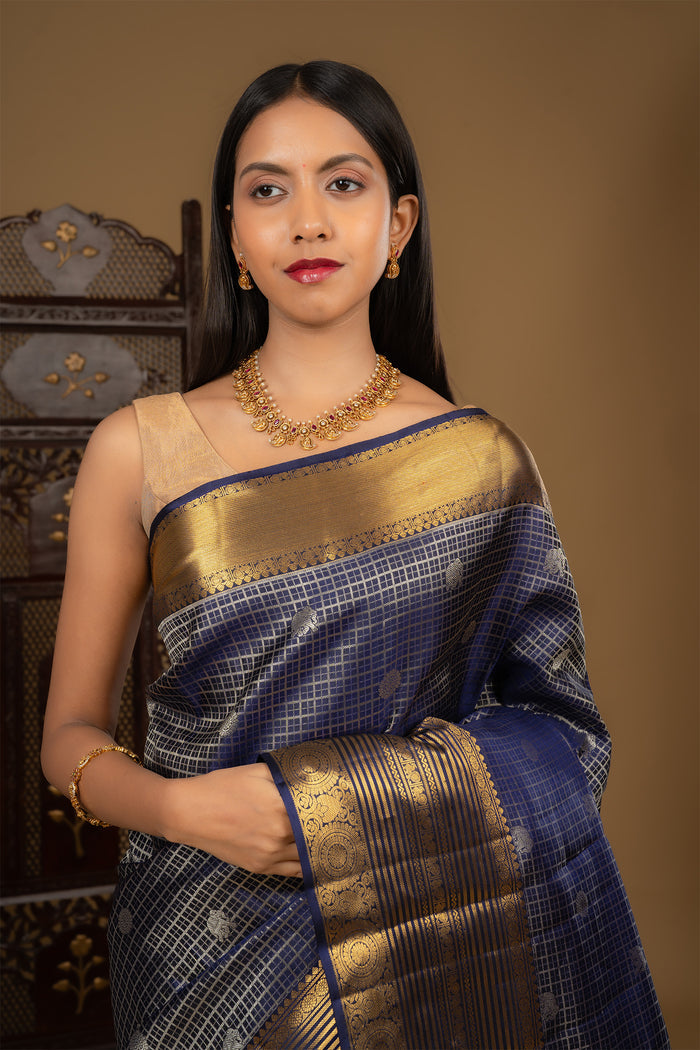 Navy Blue Kanjivaram Silk Saree