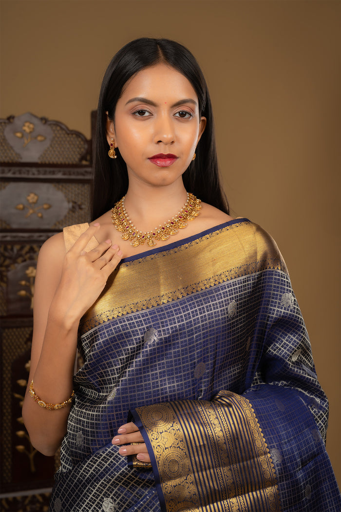 Navy Blue Kanjivaram Silk Saree