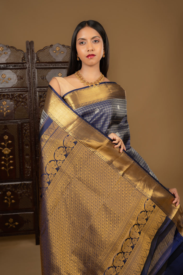 Navy Blue Kanjivaram Silk Saree