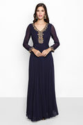 Navy Blue Round Neck Long Gown Net Indo Western Dress
