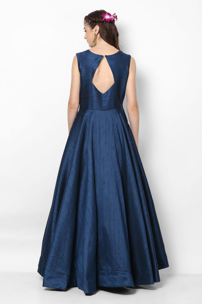 Navy Blue Ruffled Organza Gown