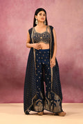 Navy Blue Striped Butti Georgette Indo Western Set