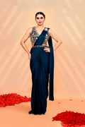Navy Blue Tissue Silk Embroidered Draped Saree