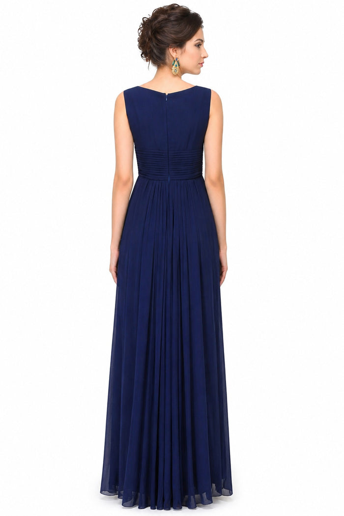 Navy Georgette Gown With Gold Floral Embroidered Bodice