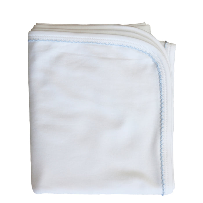 Newborn Receiving Blanket With Blue Picot Trim