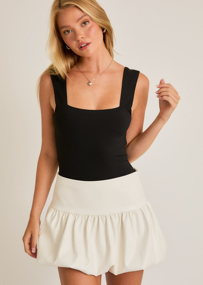 No Holding Back Wide Strap Back Tie Bodysuit - Black