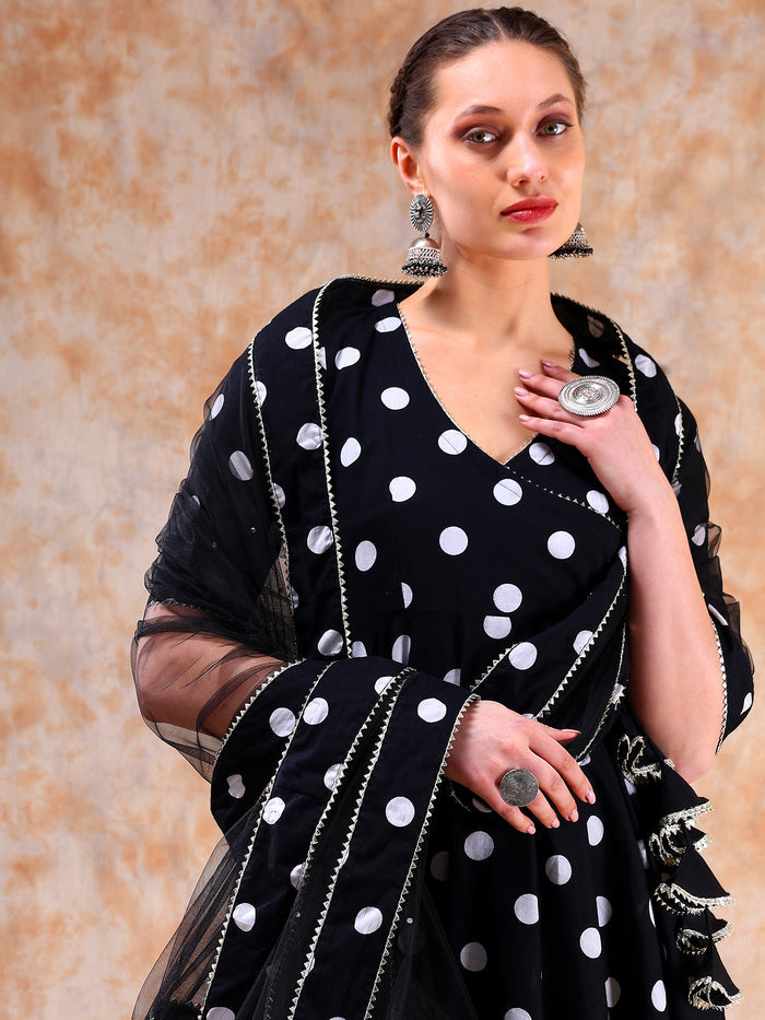 Noir Polka Wrap Anarkali Set