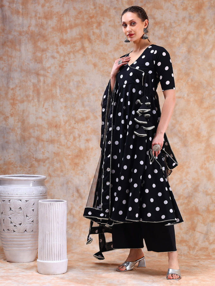 Noir Polka Wrap Anarkali Set