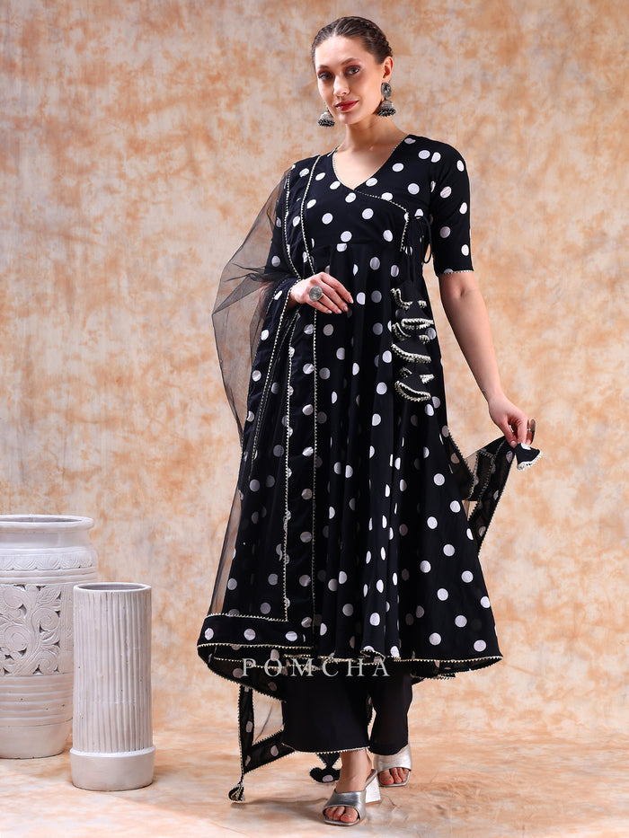 Noir Polka Wrap Anarkali Set