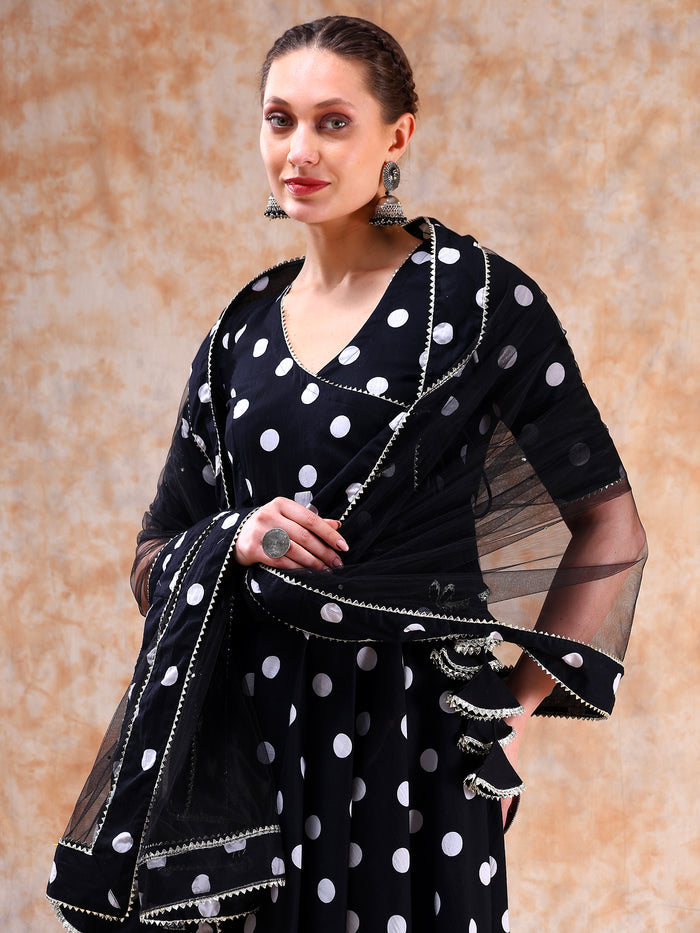 Noir Polka Wrap Anarkali Set