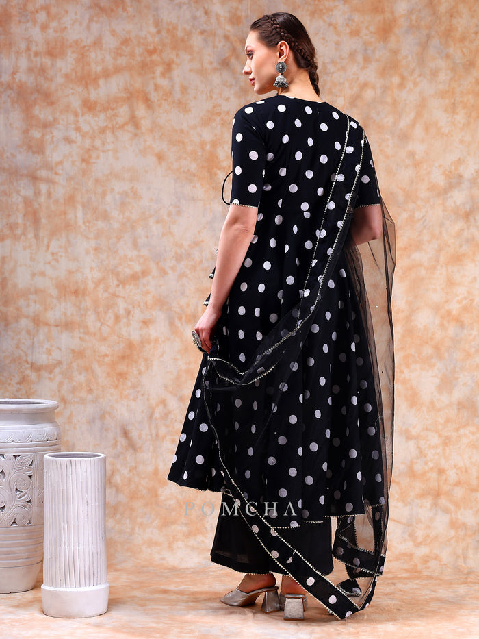 Noir Polka Wrap Anarkali Set