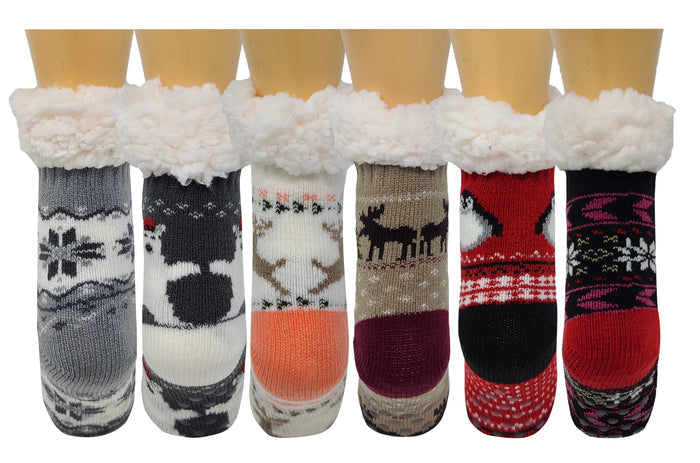 Non-Skid Slippers Socks | Sherpa Fleece Lined with Gripper | Kids (6 Pairs)