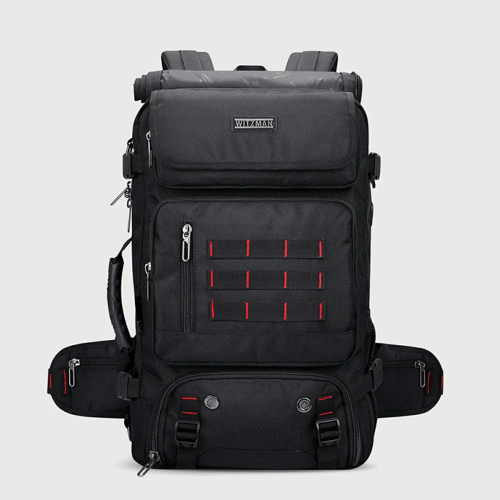 WITZMAN B682 black 40L nylon carry on travel backpack for men with multi-pocket design
