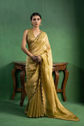 Ochre Yellow Chanderi Saree With Zari Stripes