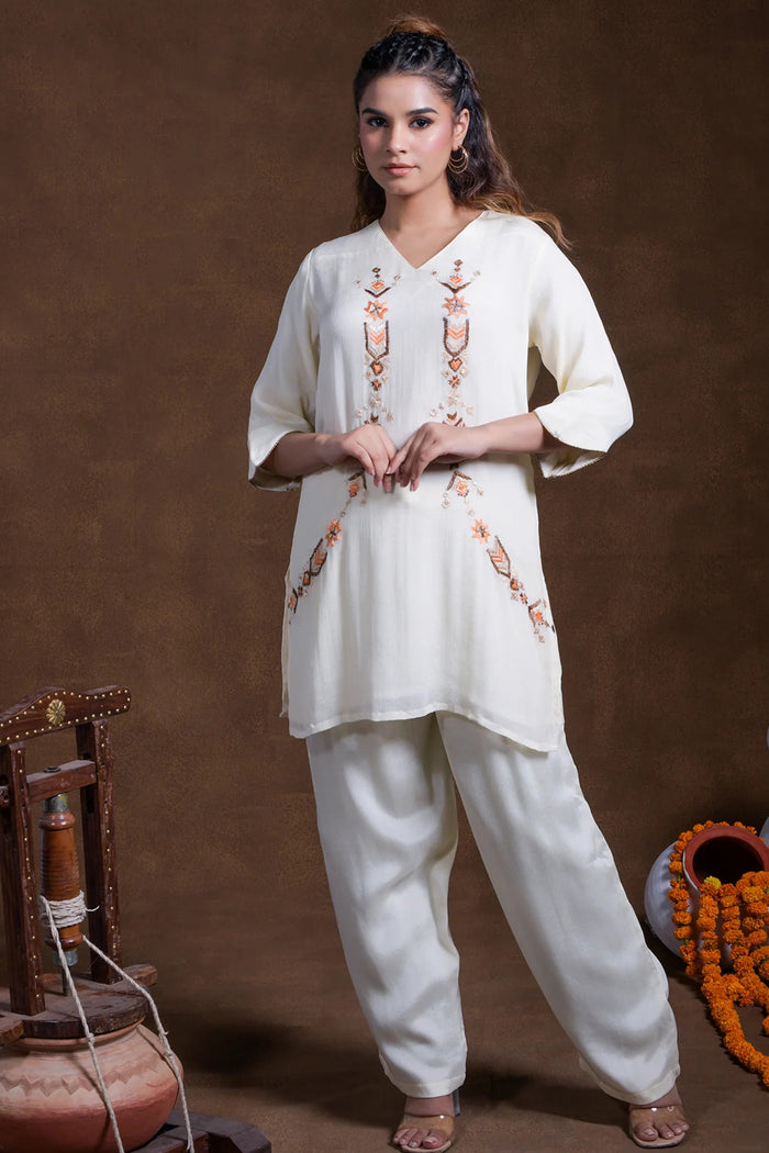 Off- White Rayon Kurta Set