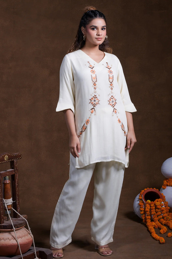 Off- White Rayon Kurta Set