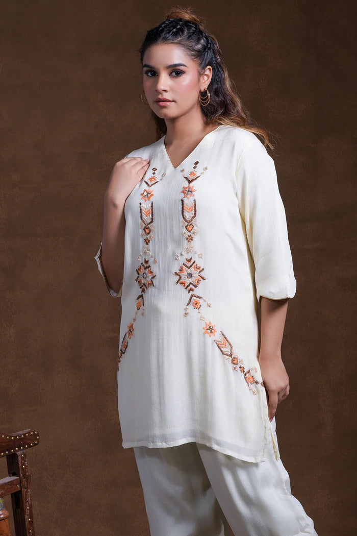 Off- White Rayon Kurta Set