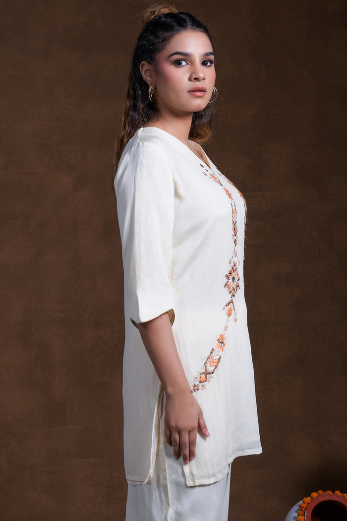 Off- White Rayon Kurta Set