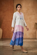 Off-White Abstract Printed Satin Silk Kurti