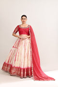 Off White And Red Raw Silk Lehenga Set